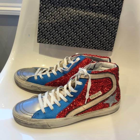 red glitter golden goose